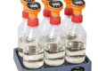 OECD 209 inhibition test showing activated sludge respiration measurement with oxygen probes in wastewater laboratory setup.